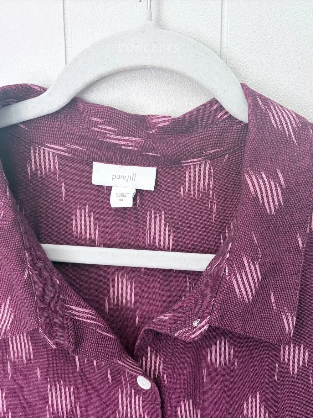 PureJill Relaxed Button Down Shirt Fuschia Purple 100% Cotton Cover Up 3X - Picture 2 of 8